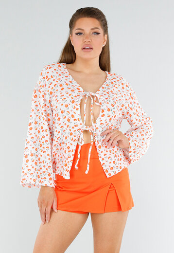 Witte Blouse met Bloemen en Strik