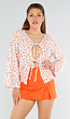 Witte Blouse met Oranje Bloemenprint en Striksluiting Voor
