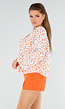 Witte Blouse met Oranje Bloemenprint en Striksluiting Voor
