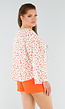 Witte Blouse met Oranje Bloemenprint en Striksluiting Voor
