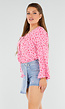 Roze Blouse met Rode Bloemenprint en Striksluiting Voor
