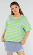 Groen en Blauw Gestreepte Oversized Top met Ronde Hals