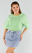 Groen en Blauw Gestreepte Oversized Top met Ronde Hals