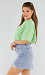 Groen en Blauw Gestreepte Oversized Top met Ronde Hals