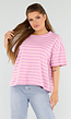 Lila en Lichtroze Gestreepte Top met Ronde Hals