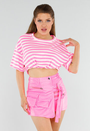 OP=OP! Felroze en Wit Gestreept T-Shirt