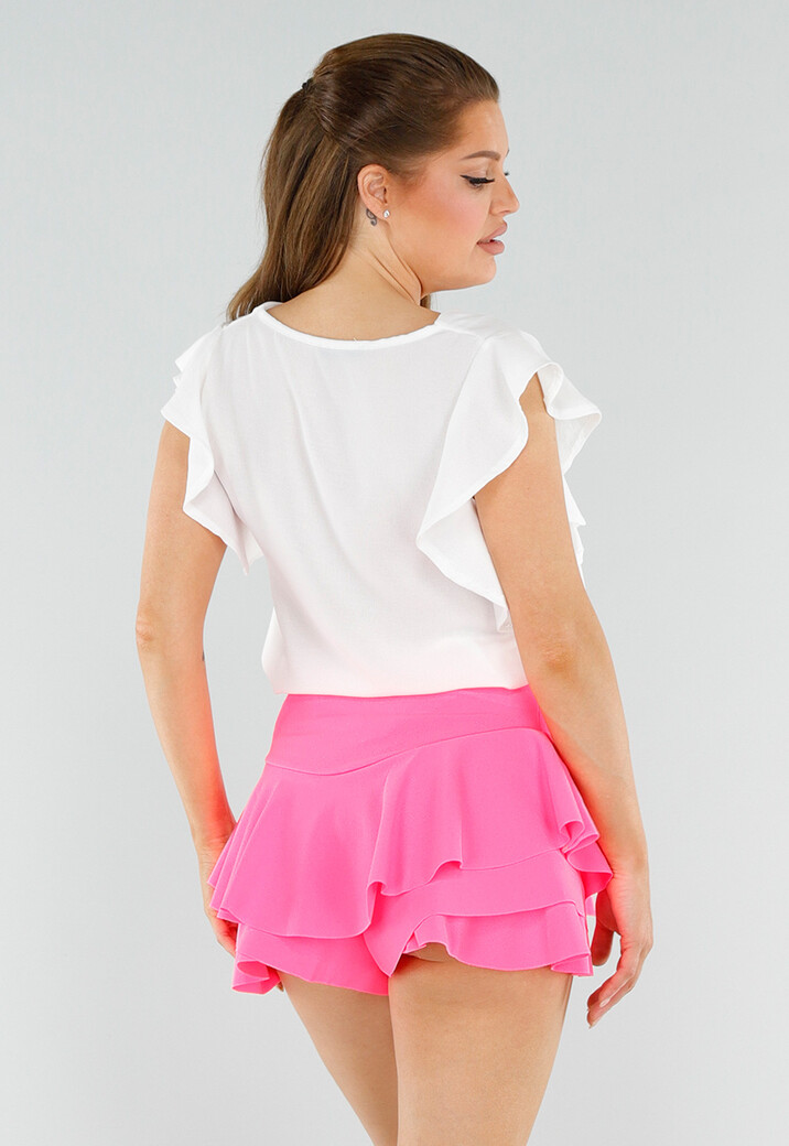 Witte Top met V-Hals en Ruchemouwen