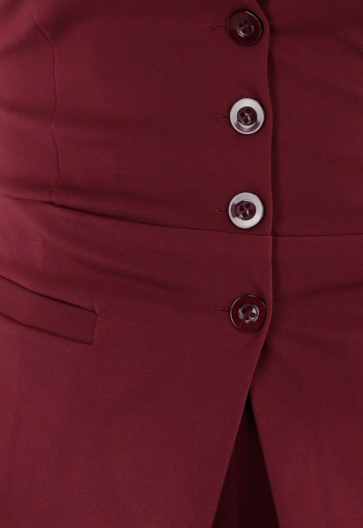 Bordeaux Strapless Korsettop met Knopen en Giletlook