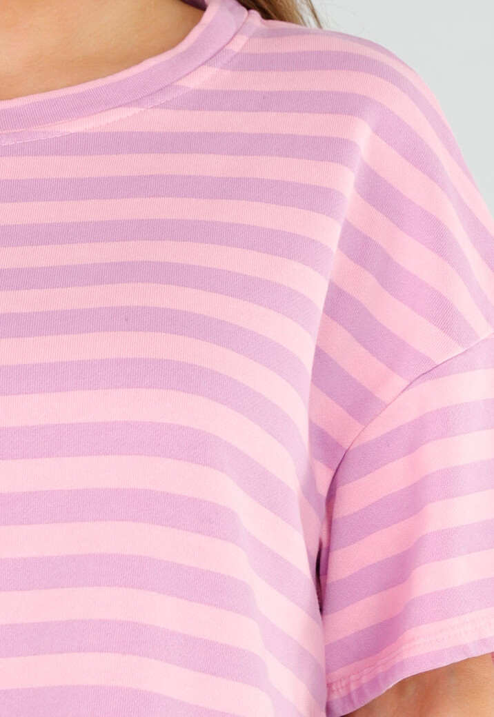 Lila en Lichtroze Gestreepte Top met Ronde Hals