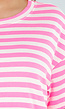 Felroze en Wit Gestreept T-Shirt met Ronde Hals