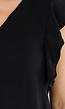 Zwarte Blouse met V-Hals en Ruches aan de Mouwen