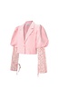 Lichtroze Korte Blazer met Kanten Mouwen en Pofmouwen