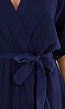 Donkerblauwe Linnenlook Jurk met Ceintuur en Overslag V-Hals