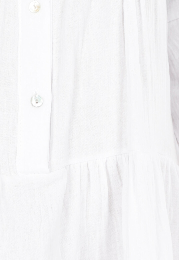 Witte Katoenen Tuniekjurk met Knopen en Ruches aan de Mouw