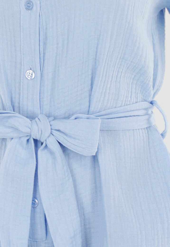 Babyblauwe Playsuit met Ceintuur, Zakken en Knoopsluiting