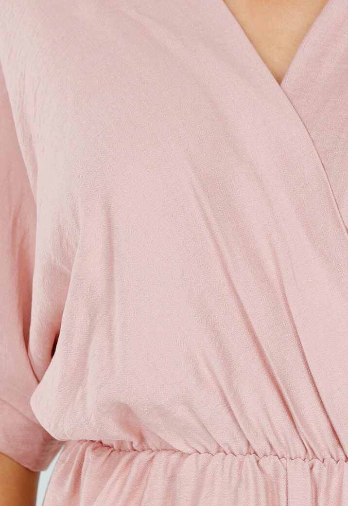 Oudroze Playsuit met Linnenlook en Overslag V-Hals