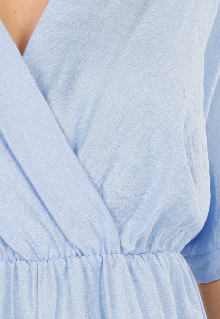 Lichtblauwe Playsuit met V-Hals, Elastische Taille en Linnenlook