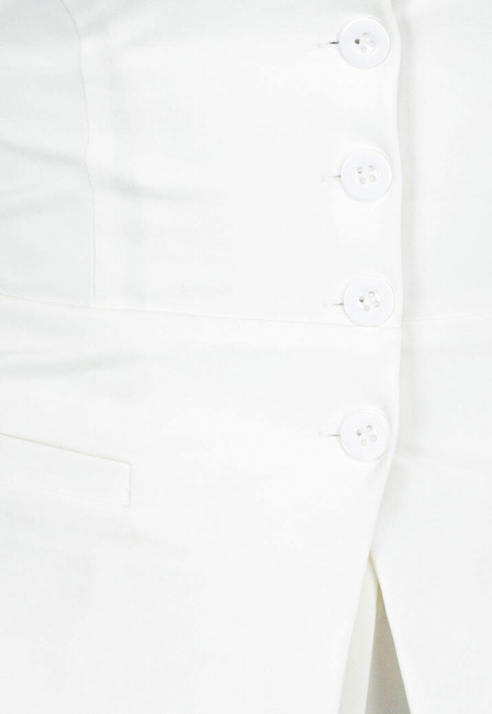 Cream Strapless Getailleerde Gilettop met Knopen