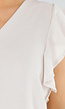 Beige Top met V-Hals en Gelaagde Ruchemouwen