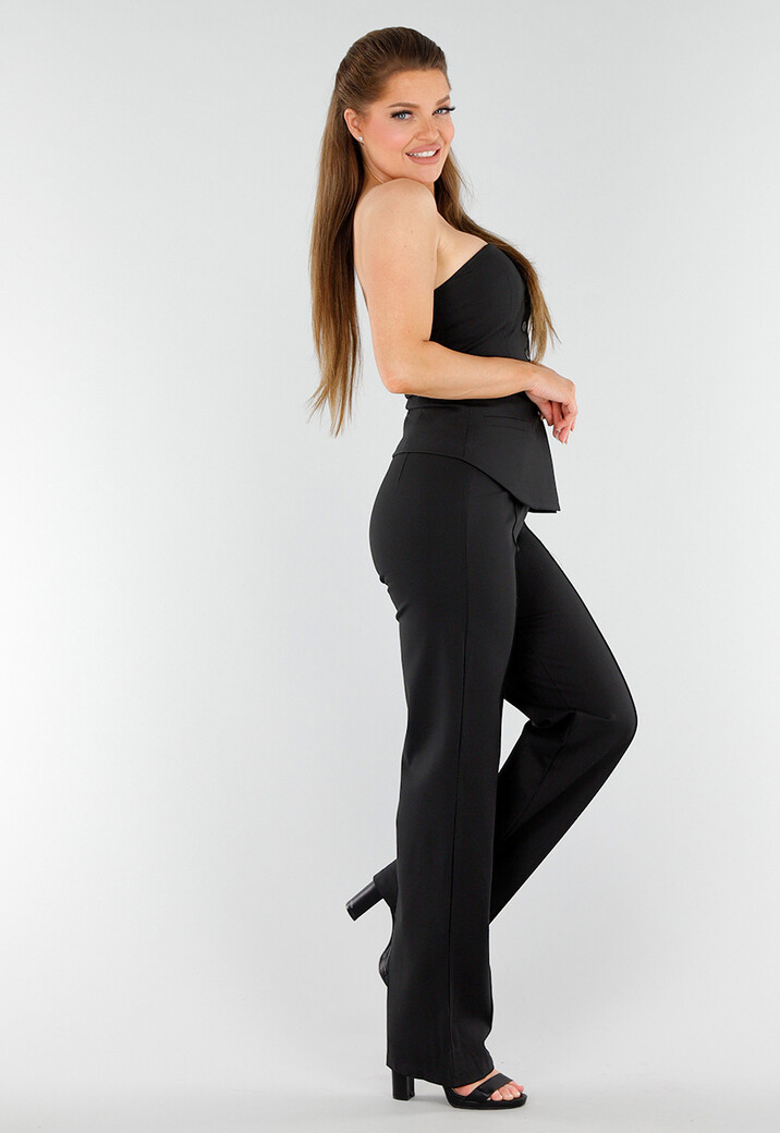 Zwarte Strapless Gilettop met Knopen