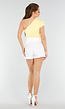 Butter Yellow One-Shoulder Top Met Plooien en Stretch