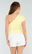 Butter Yellow One-Shoulder Top Met Plooien en Stretch