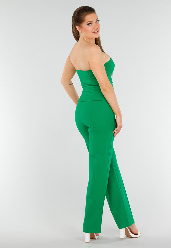 Groene Strapless Gilettop met Knopen en Elastische Band