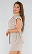 Taupe 2-Delige Set met Mouwloze Blazer en High Waist Short