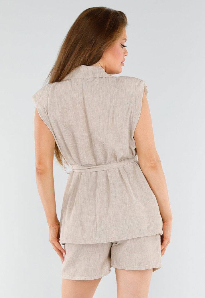 Taupe 2-Delige Set met Mouwloze Blazer en High Waist Short