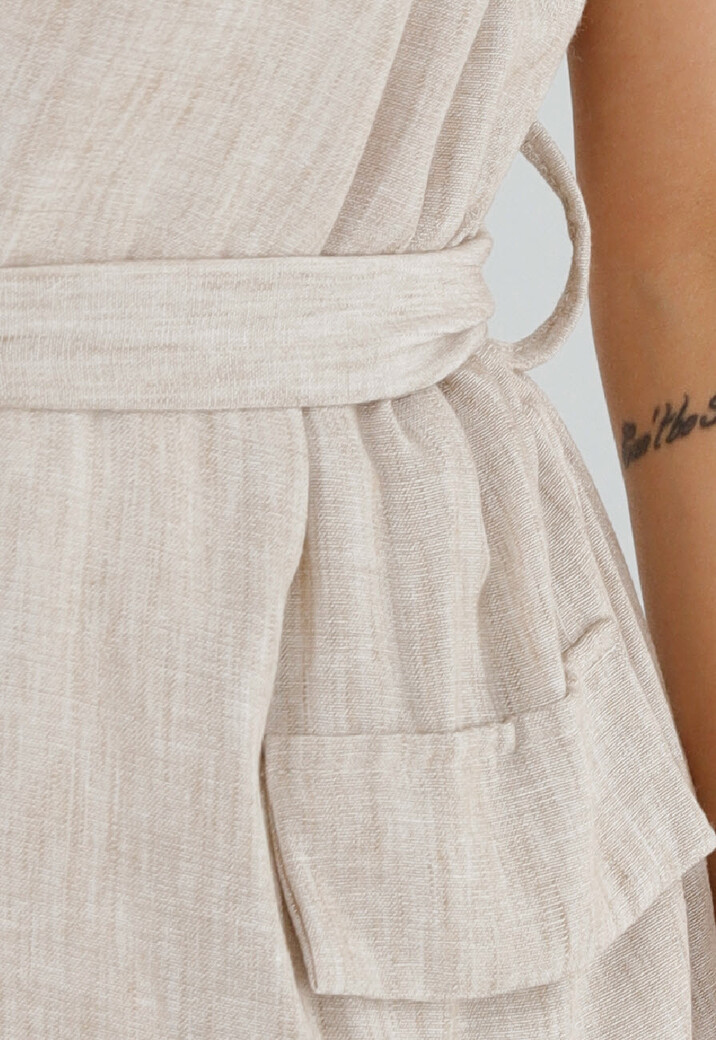 Taupe 2-Delige Set met Mouwloze Blazer en High Waist Short