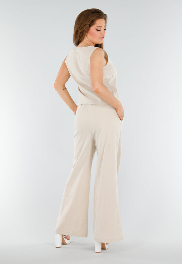 Beige 2-Piece Set met Wijde Broek en Striksluitingen