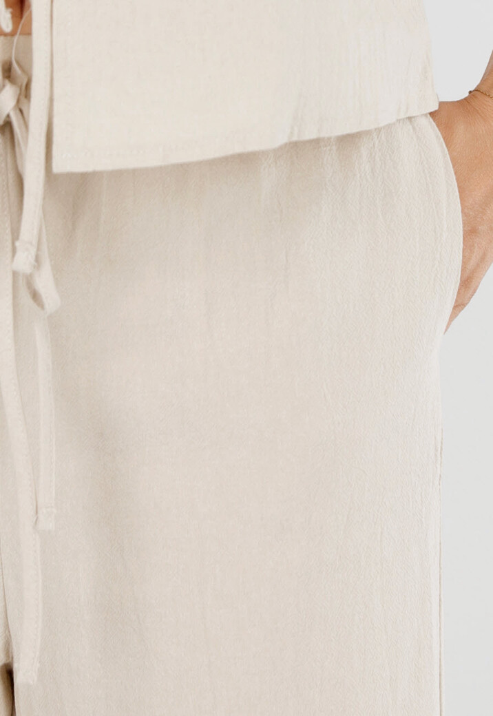 Beige 2-Piece Set met Wijde Broek en Striksluitingen