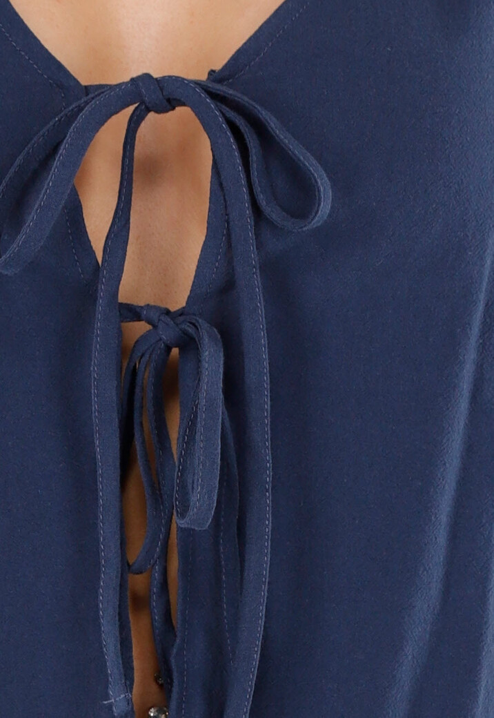 Donkerblauwe 2-Piece Set Met Wijde Broek en Strikdetails