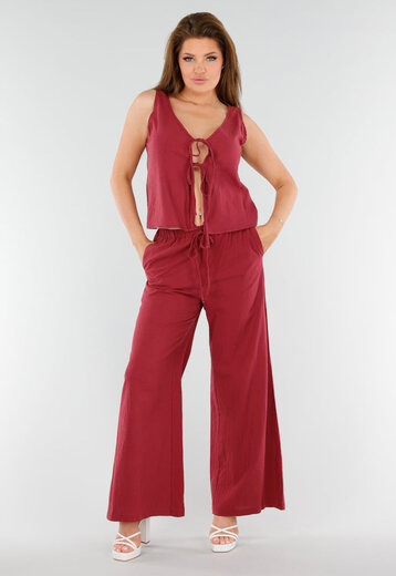 Wijnrode Linnenlook 2-Piece met Strik