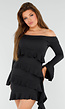 Zwarte Off-Shoulder Jurk Met Volants en Lange Mouwen