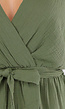 Khaki Linnenlook Overslagjurk met Ceintuur en Korte Kimonomouwen