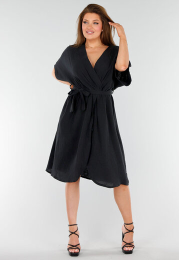 Zwarte Overslagjurk met Strik