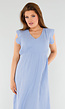 Lichtblauwe Katoenen Midi Jurk met V-Hals en Ruchemouwen