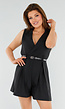 Zwarte Playsuit met Overslag en Open Rug Detail