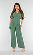 Groene Wijde Jumpsuit met V-Hals en Striksluiting op de Rug