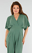 Groene Wijde Jumpsuit met V-Hals en Striksluiting op de Rug