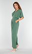 Groene Wijde Jumpsuit met V-Hals en Striksluiting op de Rug