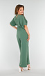 Groene Wijde Jumpsuit met V-Hals en Striksluiting op de Rug