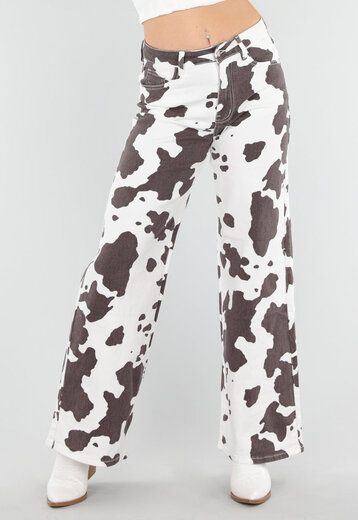 Koeienprint Jeans met Rechte Pijpen
