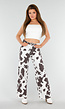 Wit-Bruine Koeienprint Jeans met Rechte Pijpen en High Waist
