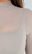Beige Mesh Sporttop met Ingewerkte BH en Lange Mouwen
