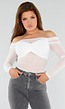 Stretch Off-Shoulder Top in Wit met Meshlook