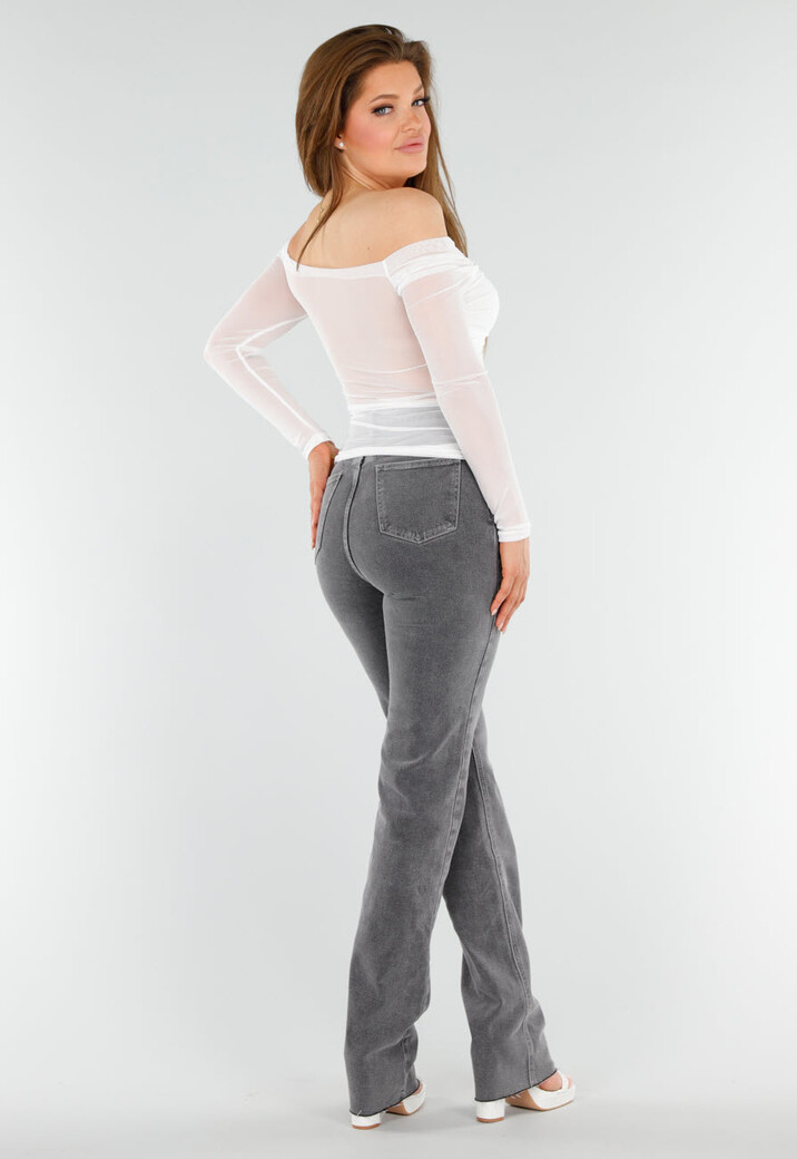 Stretch Off-Shoulder Top in Wit met Meshlook