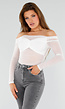 Stretch Off-Shoulder Top in Wit met Meshlook