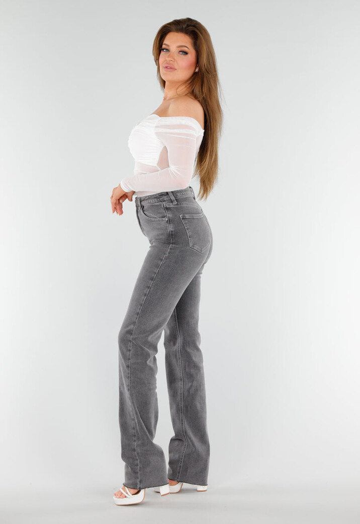 Stretch Off-Shoulder Top in Wit met Meshlook